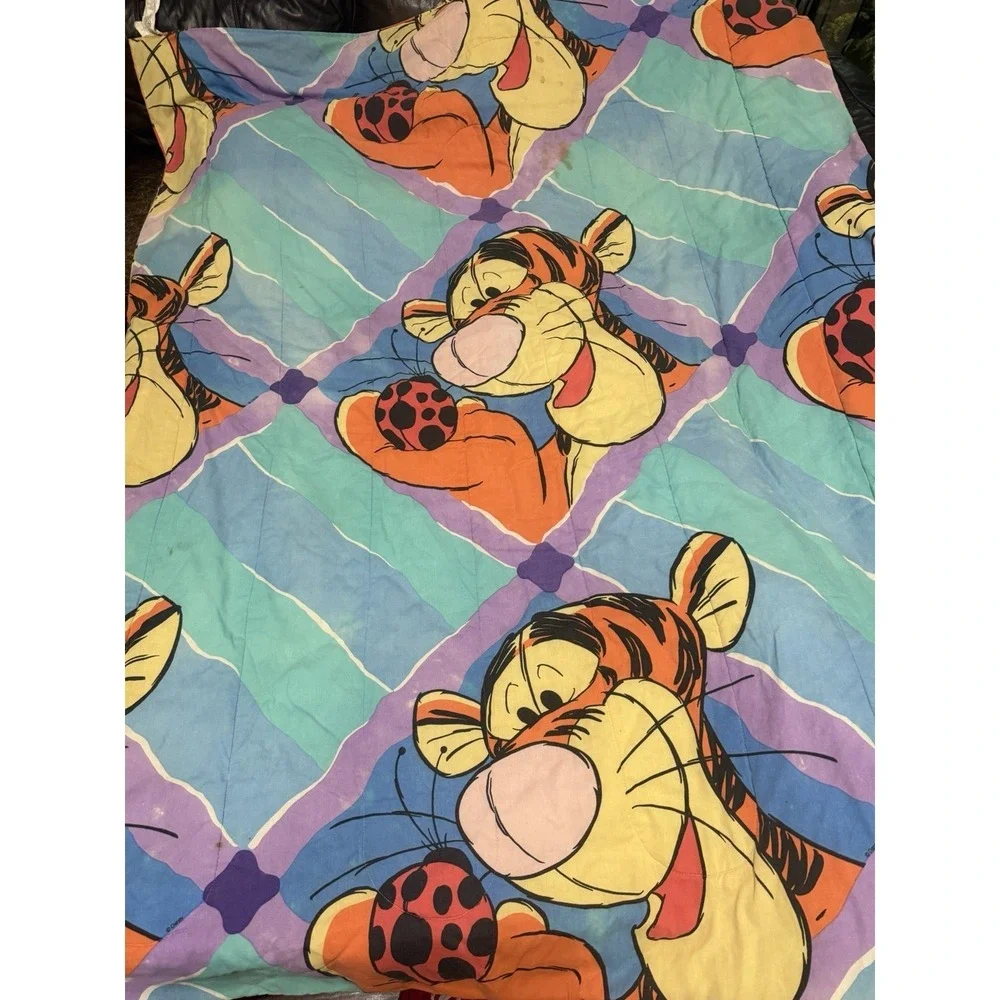 1990s Disney Winnie The Pooh & Tigger Reversible Twin Comforter READ! STAINS